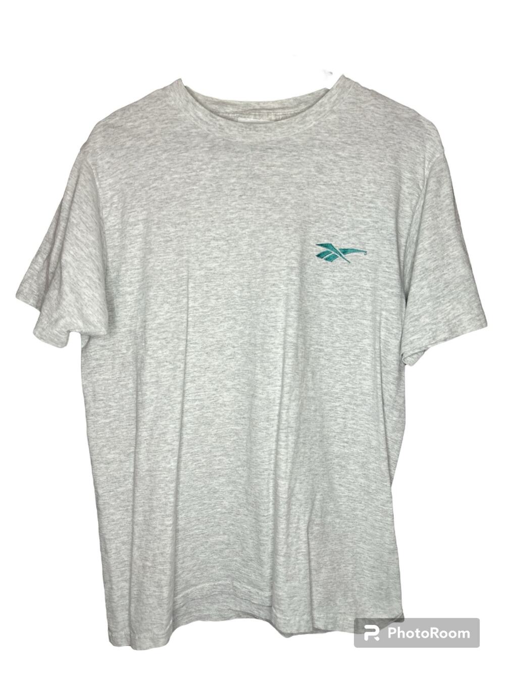 Vintage Reebok Single Stitch Heathered Grey White Embroidered Logo Size Medium